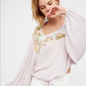 Free People Up and Away Embroidered Beaded Blouse